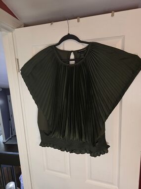 Ashley Stewart Olive Green Pleated Blouse
